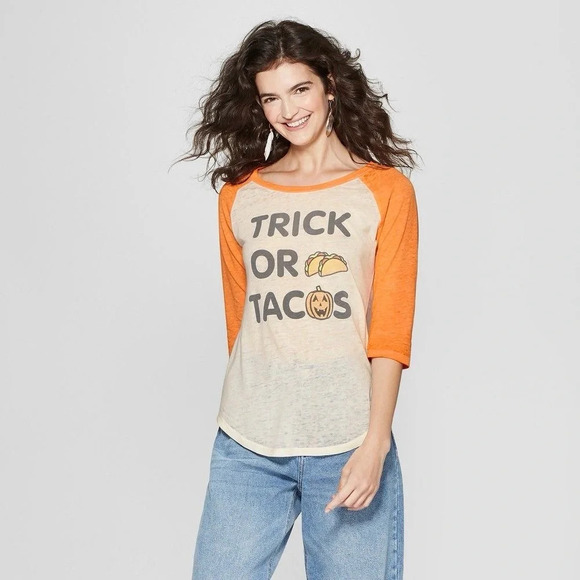 Zoe & Liv Trick or Tacos Halloween Fall 3/4 Sleeve T-shirt Womens size XL - Picture 1 of 7